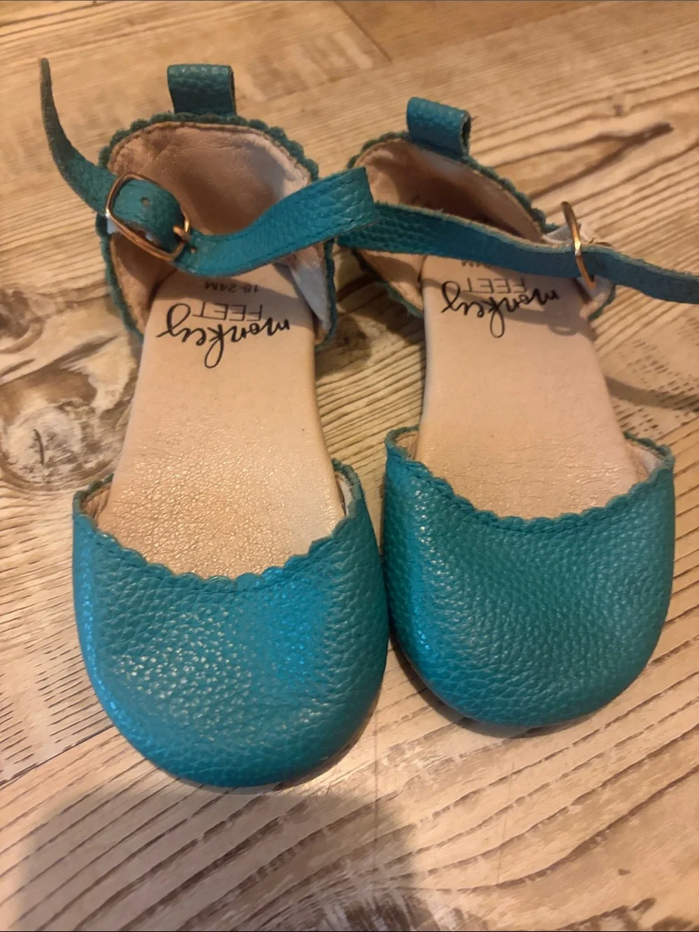 Kids Monkey Feet Teal Leather Sandals with Ankle Strap
